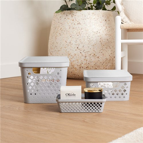 White Diamond Storage Basket Lidded 4L